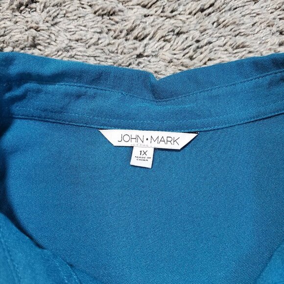 NWT John Mark Flowy Blue Panel Lace Collared Button Front Blouse - 1X - Picture 3 of 9